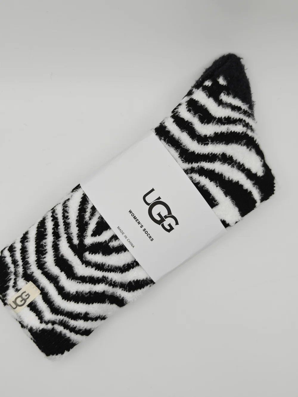 UGG Black & White Zebra Fuzzy Crew Socks - Picture 1 of 3